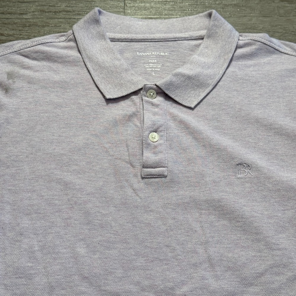 Banana Republic Polo Shirt Mens Large Purple Short Sleeve Pique Organic Cotton